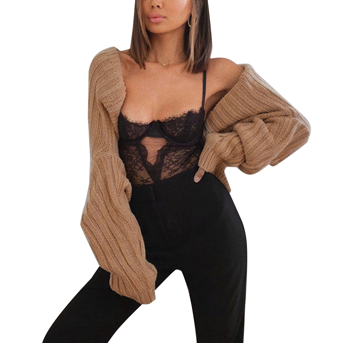 Buy camel Long Sleeve Knit Bolero