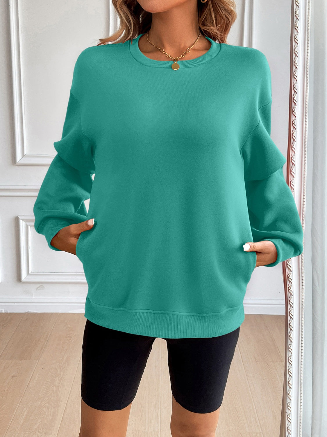 Buy teal Ivy Lane Round Neck Long Sleeve Sweatshirt