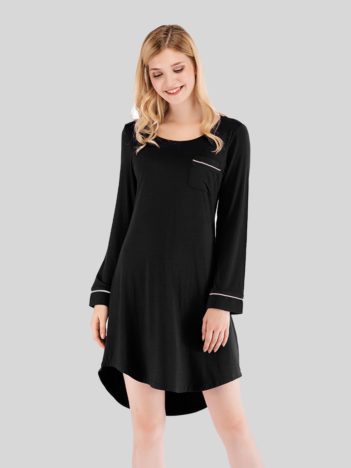 Buy black Round Neck Night Dress with Pocket