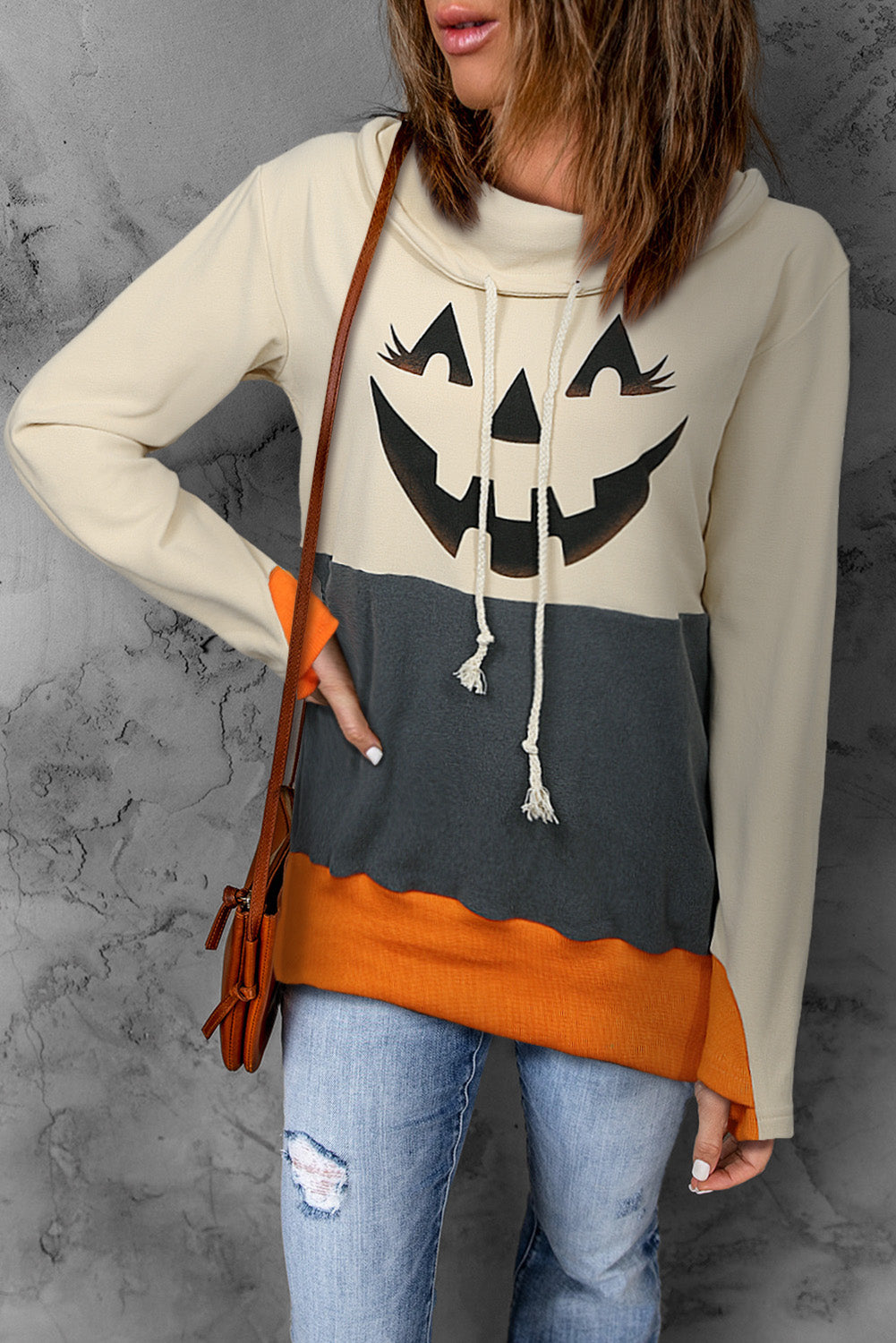 Buy dark-gray Long Sleeve Jack-O&#39;-Lantern Graphic Sweatshirt