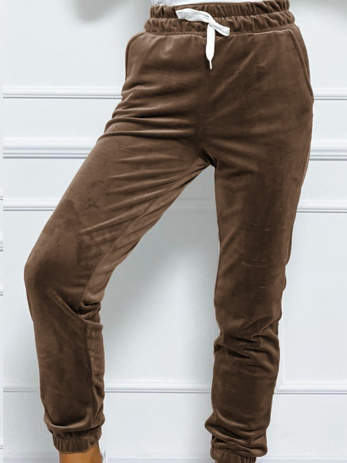 Buy chocolate Wide Waistband Drawstring Cropped Joggers