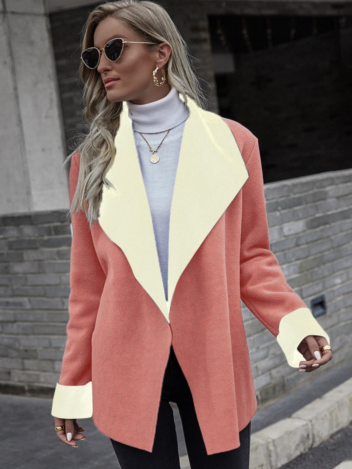 Buy dusty-pink Open Front Long Sleeve Jacket