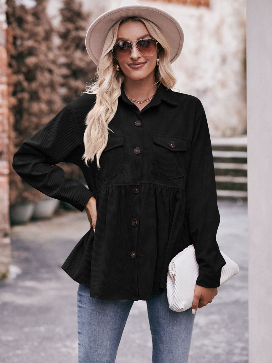 Buy black Mandy Collared Neck Long Sleeve Shirt