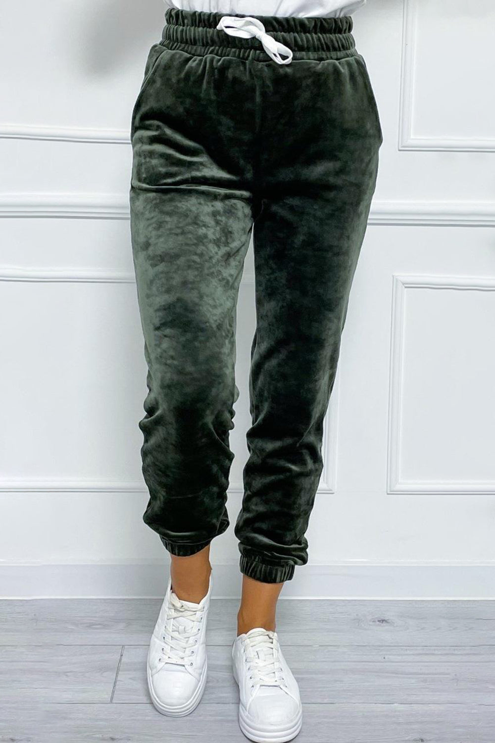 Buy dark-green Wide Waistband Drawstring Cropped Joggers