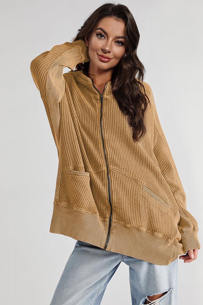 Buy caramel Zip-Up Long Sleeve Jacket