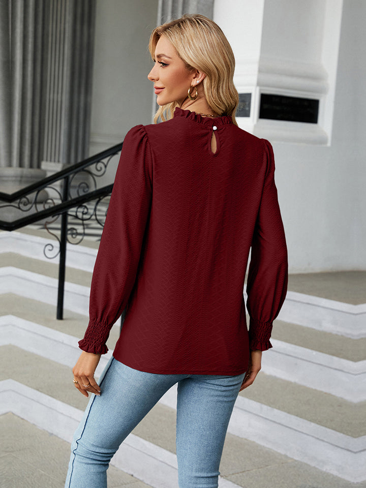 Round Neck Flounce Sleeve Blouse