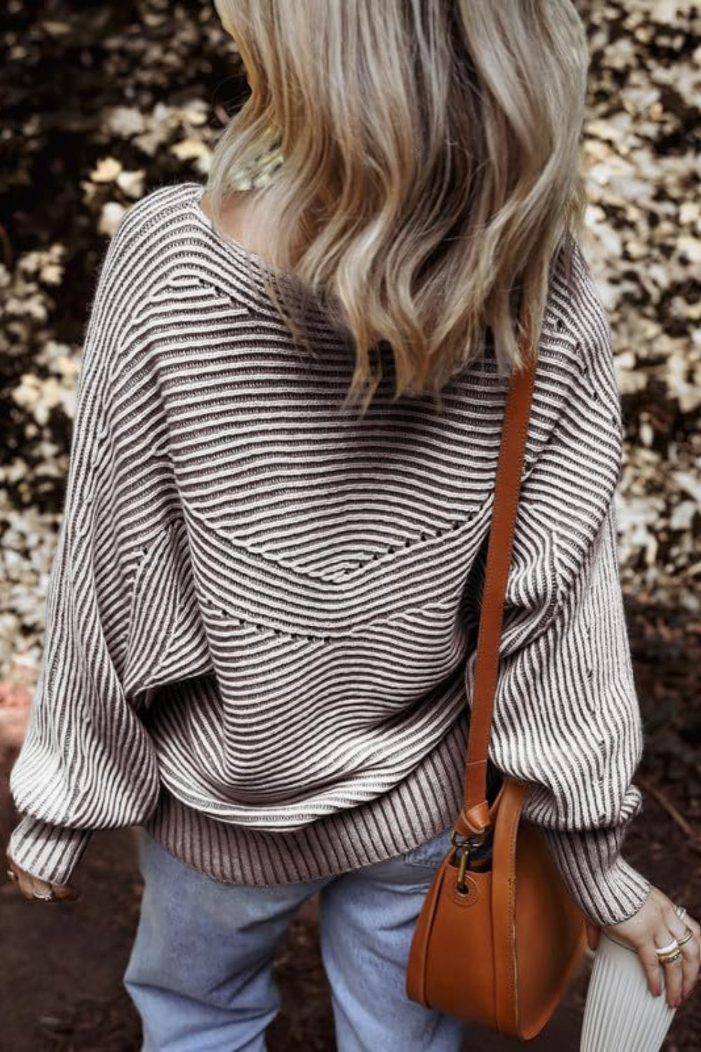 Buy taupe Textured Striped Round Neck Long Sleeve Top