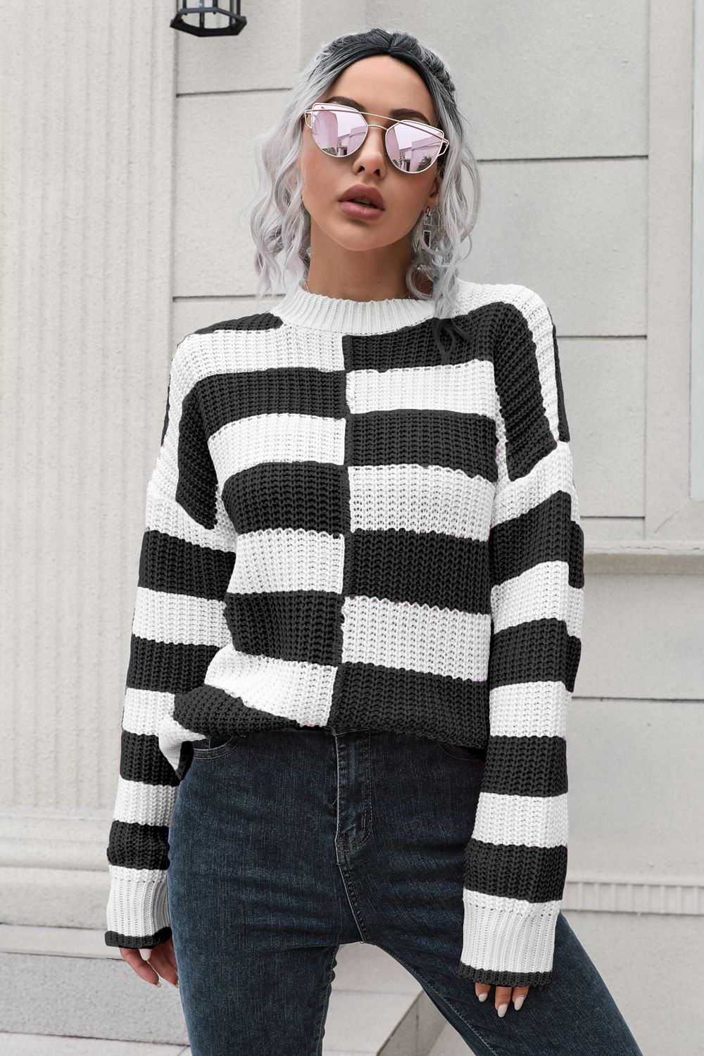 Buy black Color Block Dropped Shoulder Sweater