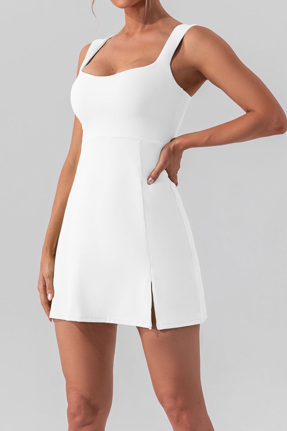 Buy white Square Neck Sleeveless Slit Mini Active Dress