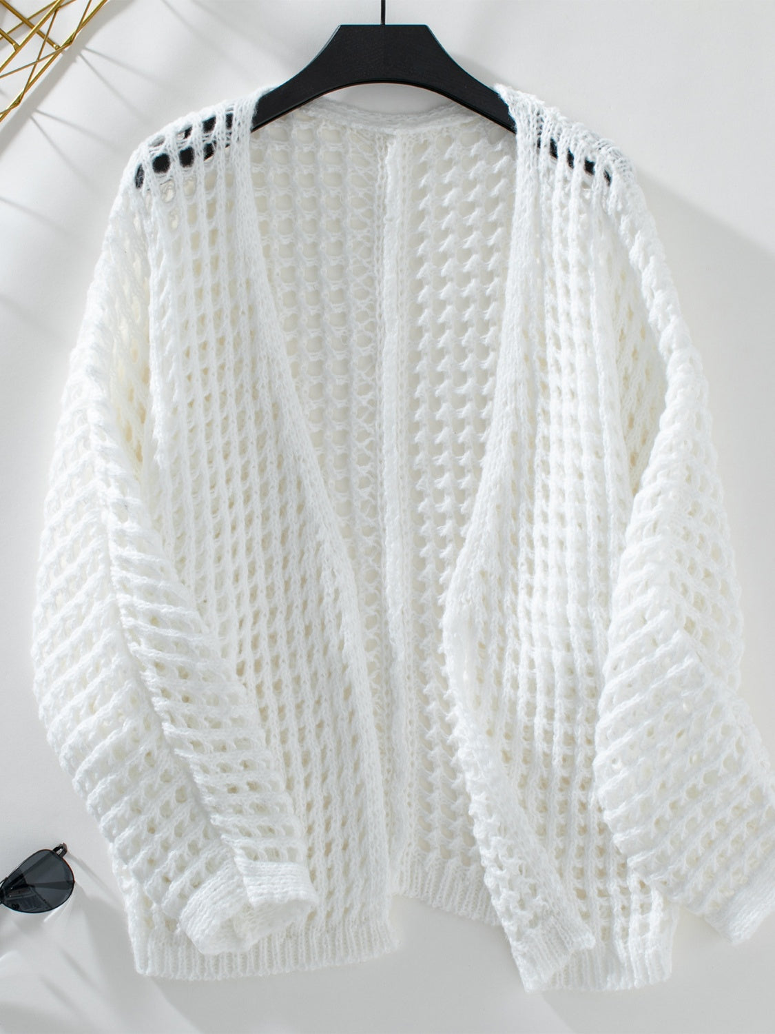 Buy white Openwork Open Front Long Sleeve Cardigan