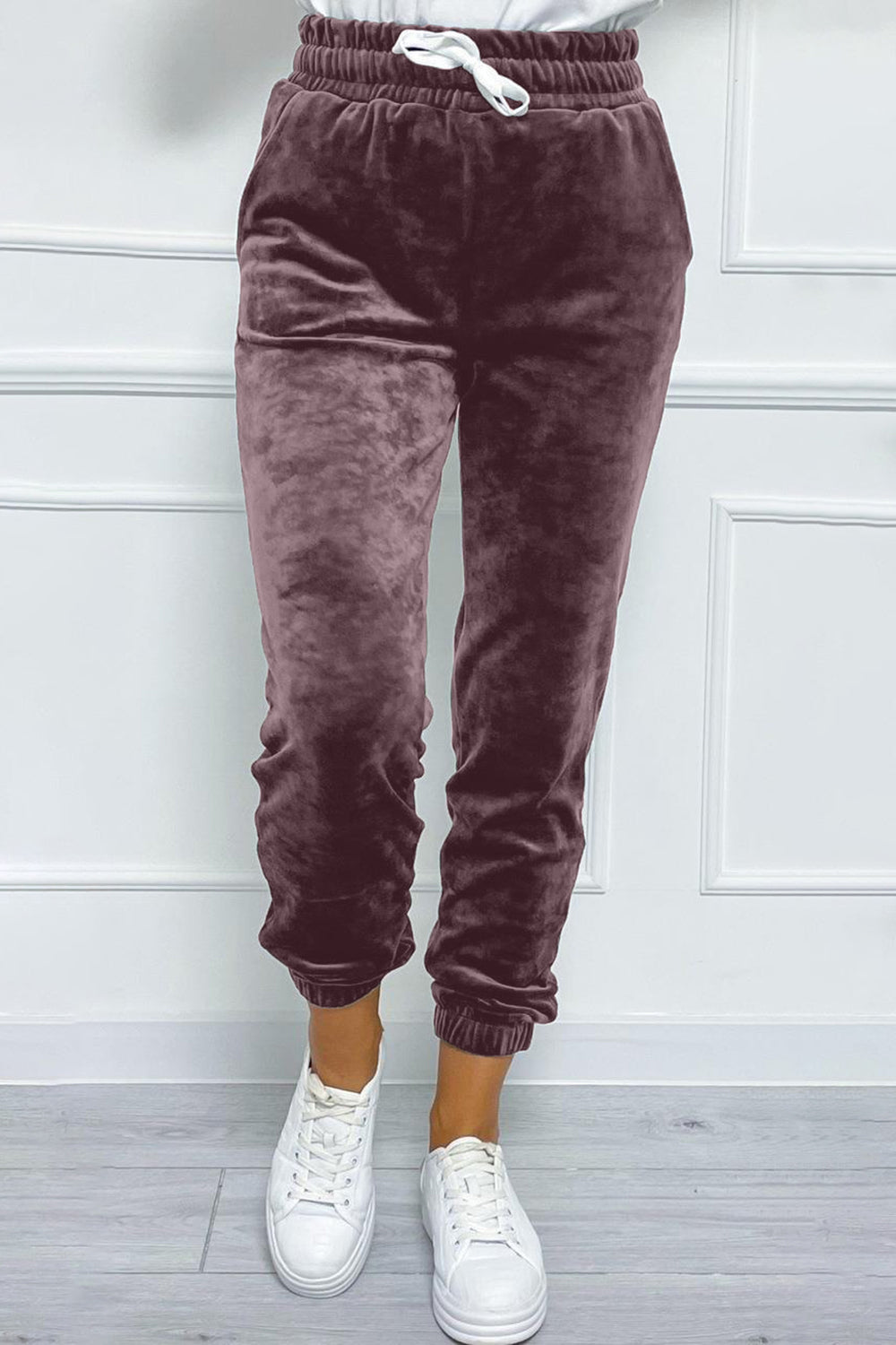 Buy mauve Wide Waistband Drawstring Cropped Joggers