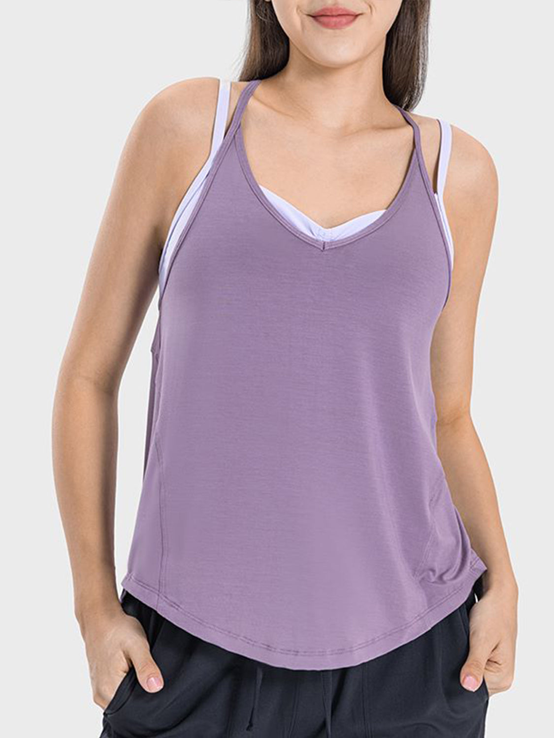 Buy lilac Millennia Slit Spaghetti Strap Scoop Neck Active Cami