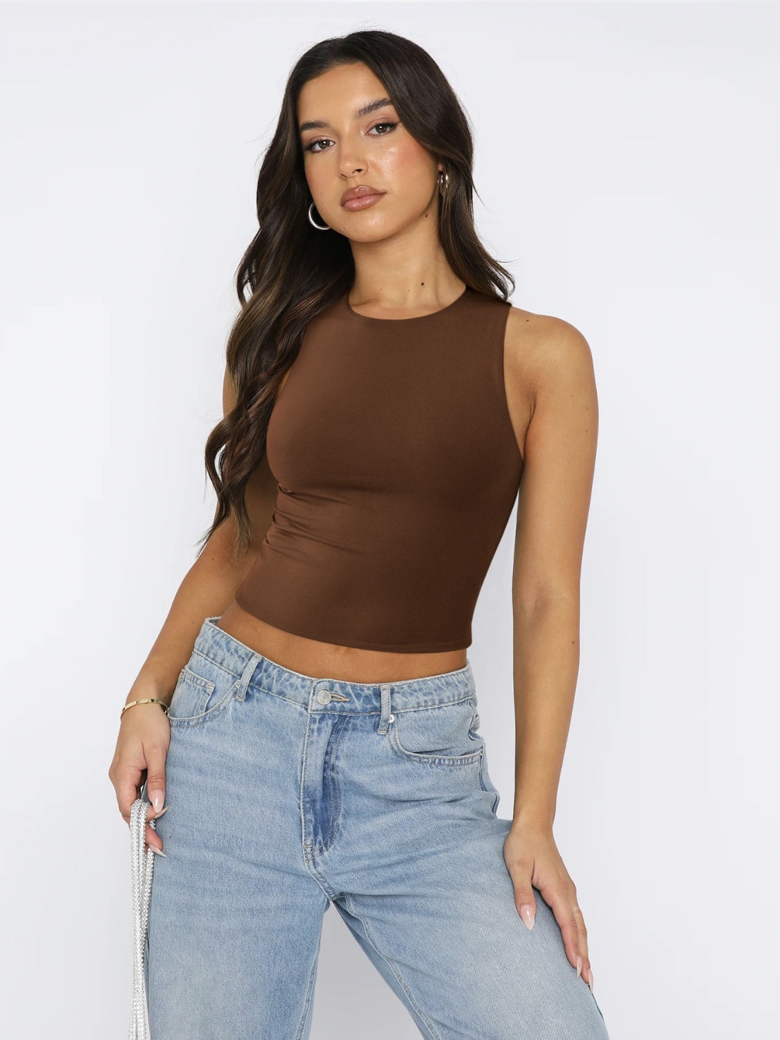 Buy chocolate Round Neck Cropped Tank