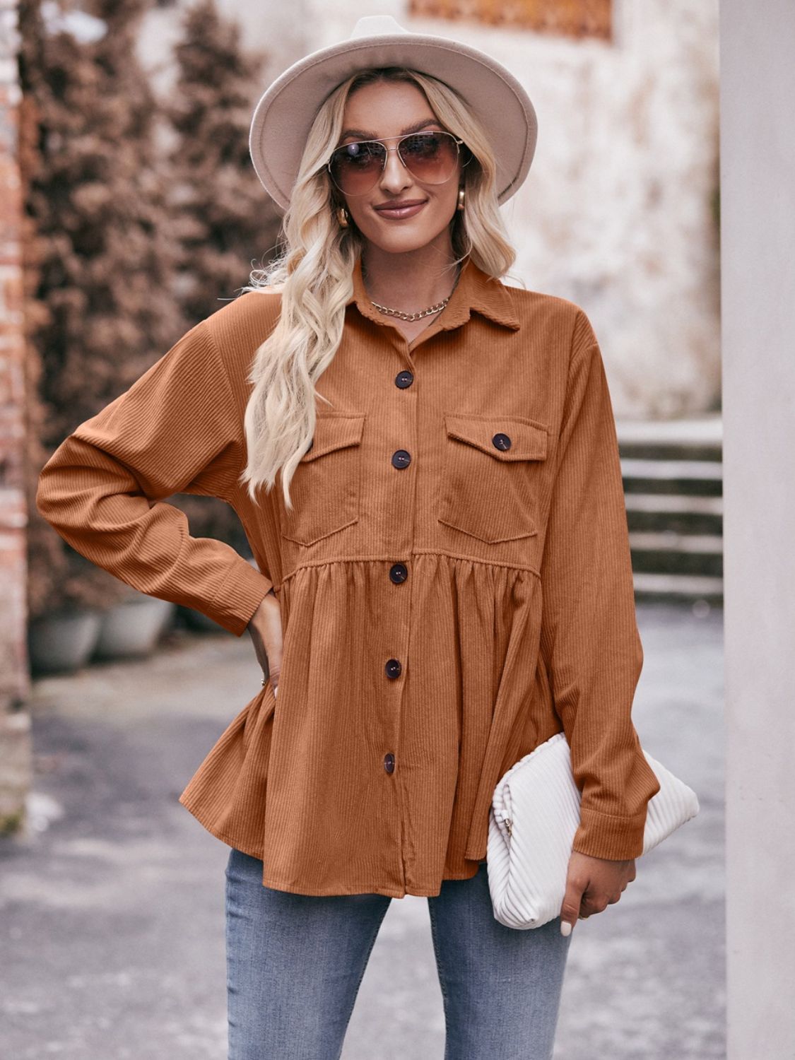 Buy ochre Mandy Collared Neck Long Sleeve Shirt