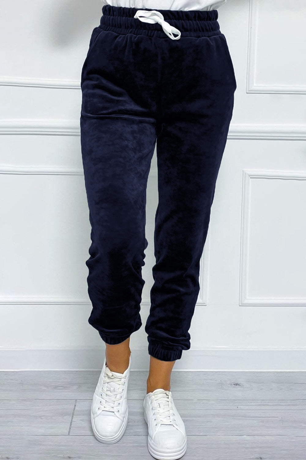 Buy dark-blue Wide Waistband Drawstring Cropped Joggers