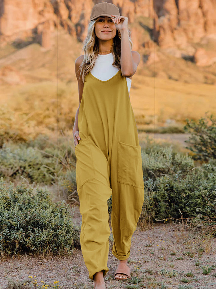 Buy yellow Double Take Full Size Sleeveless V-Neck Pocketed Jumpsuit