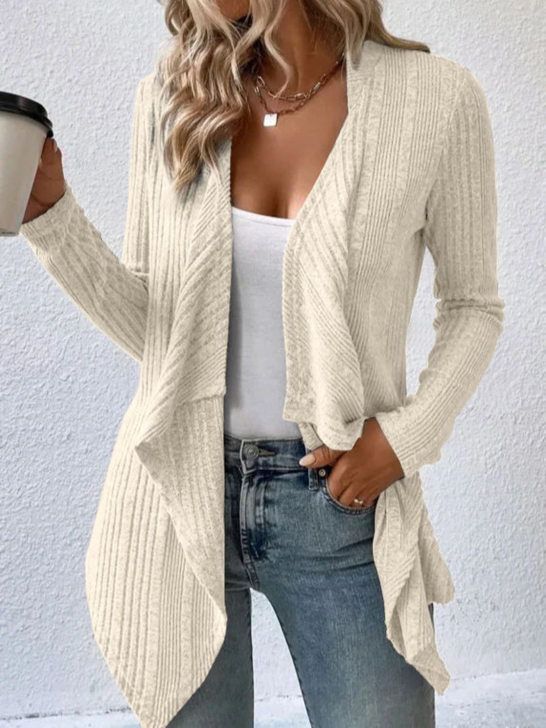 Buy ivory Open Front Long Sleeve Cardigan