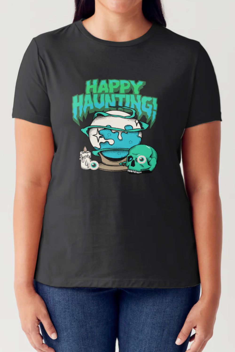 Buy black Simply Love Full Size HAPPY HAUNTING Short Sleeve Tubular T-Shirt