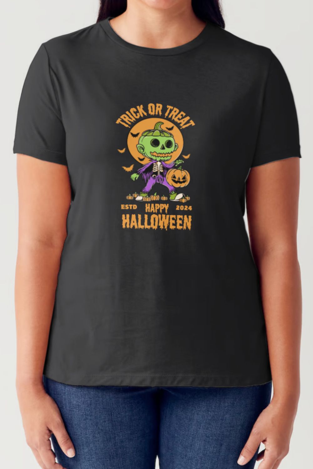 Buy black Simply Love Full Size TRICK OR TREAT Round Neck Short Sleeve Tubular T-Shirt