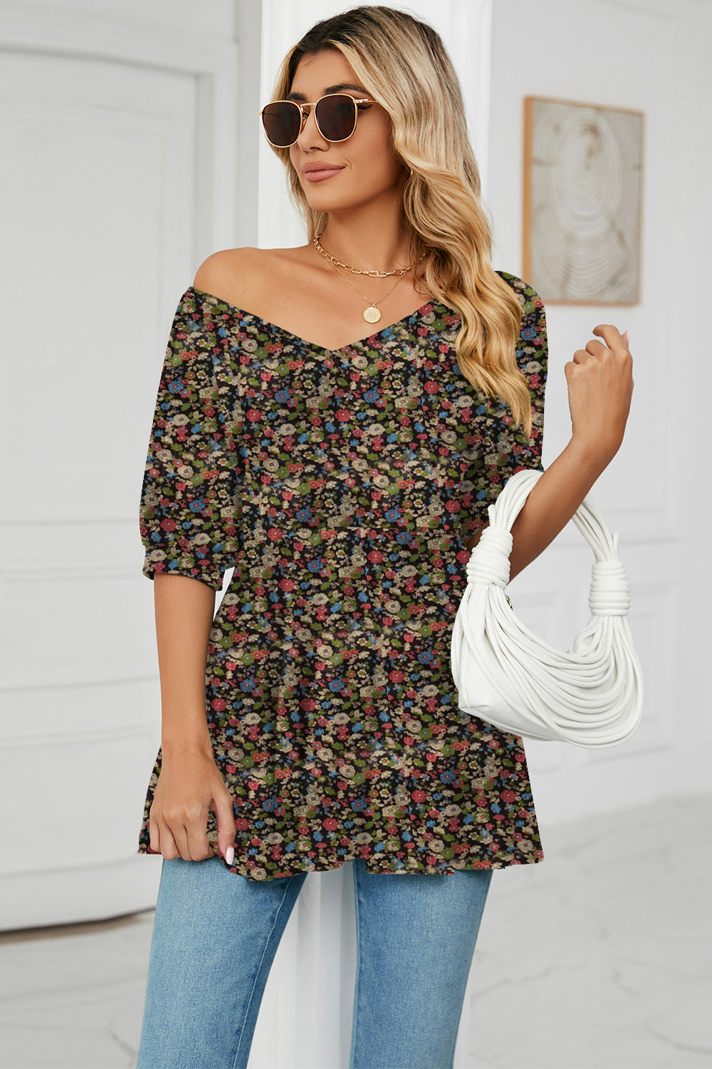 V-Neck Babydoll Blouse