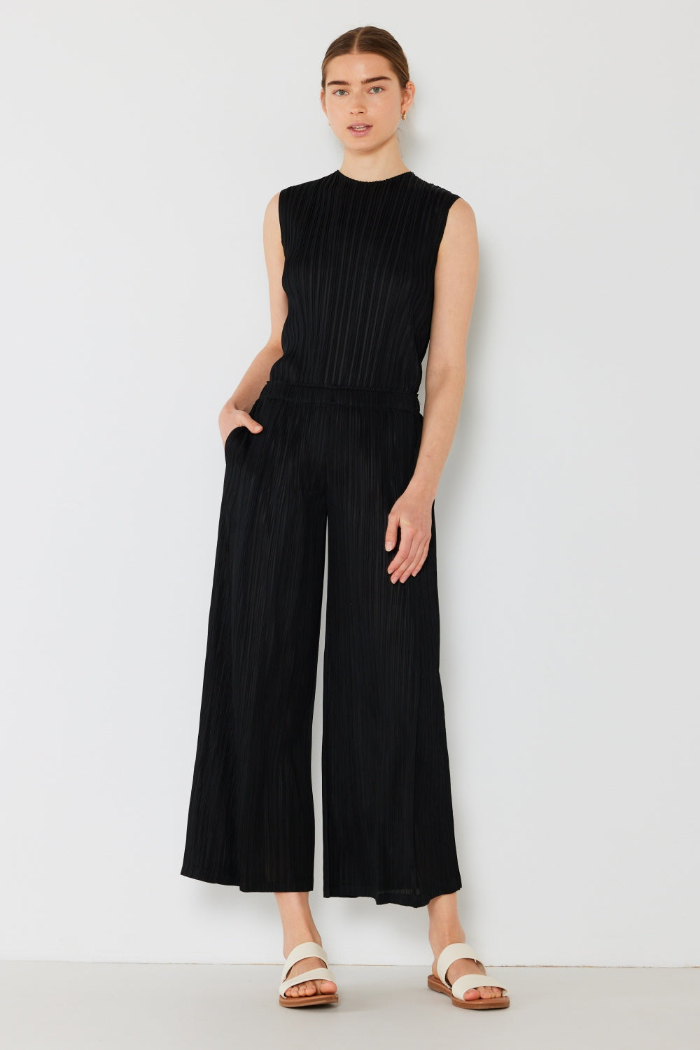 Buy black Marina West Swim Pleated Wide-Leg Pants with Side Pleat Detail