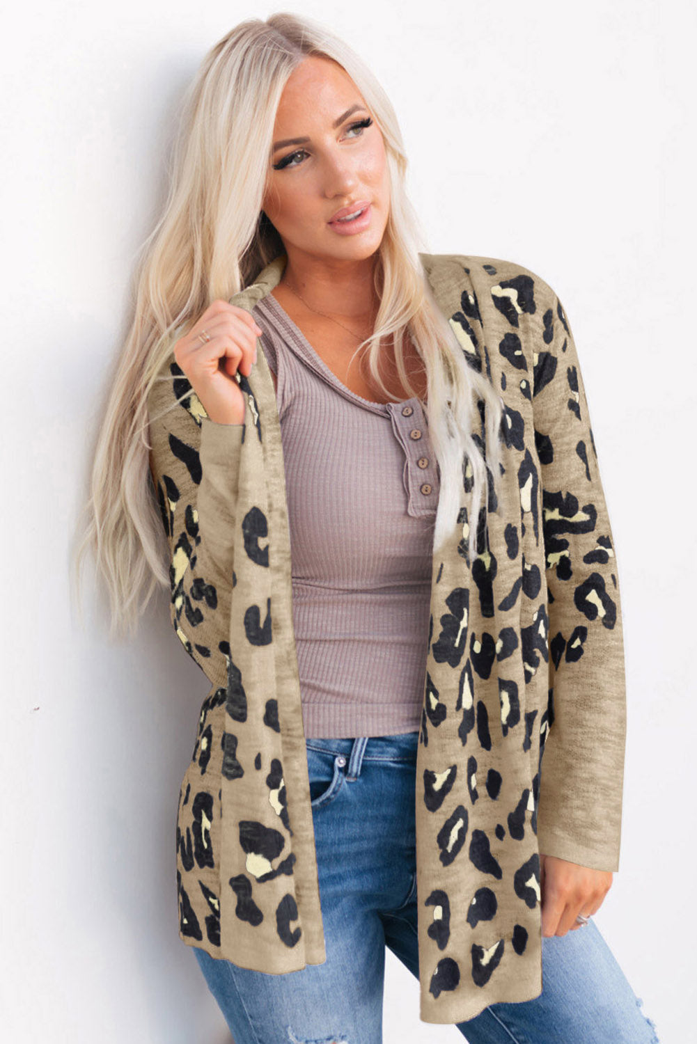 Buy tan Printed Long Sleeve Cardigan