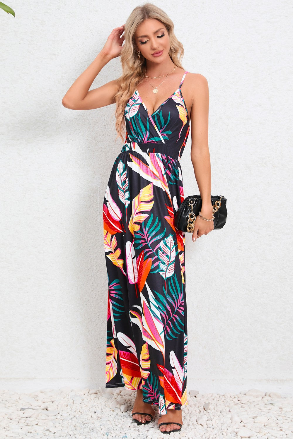 Buy black Printed Surplice Maxi Cami Dress