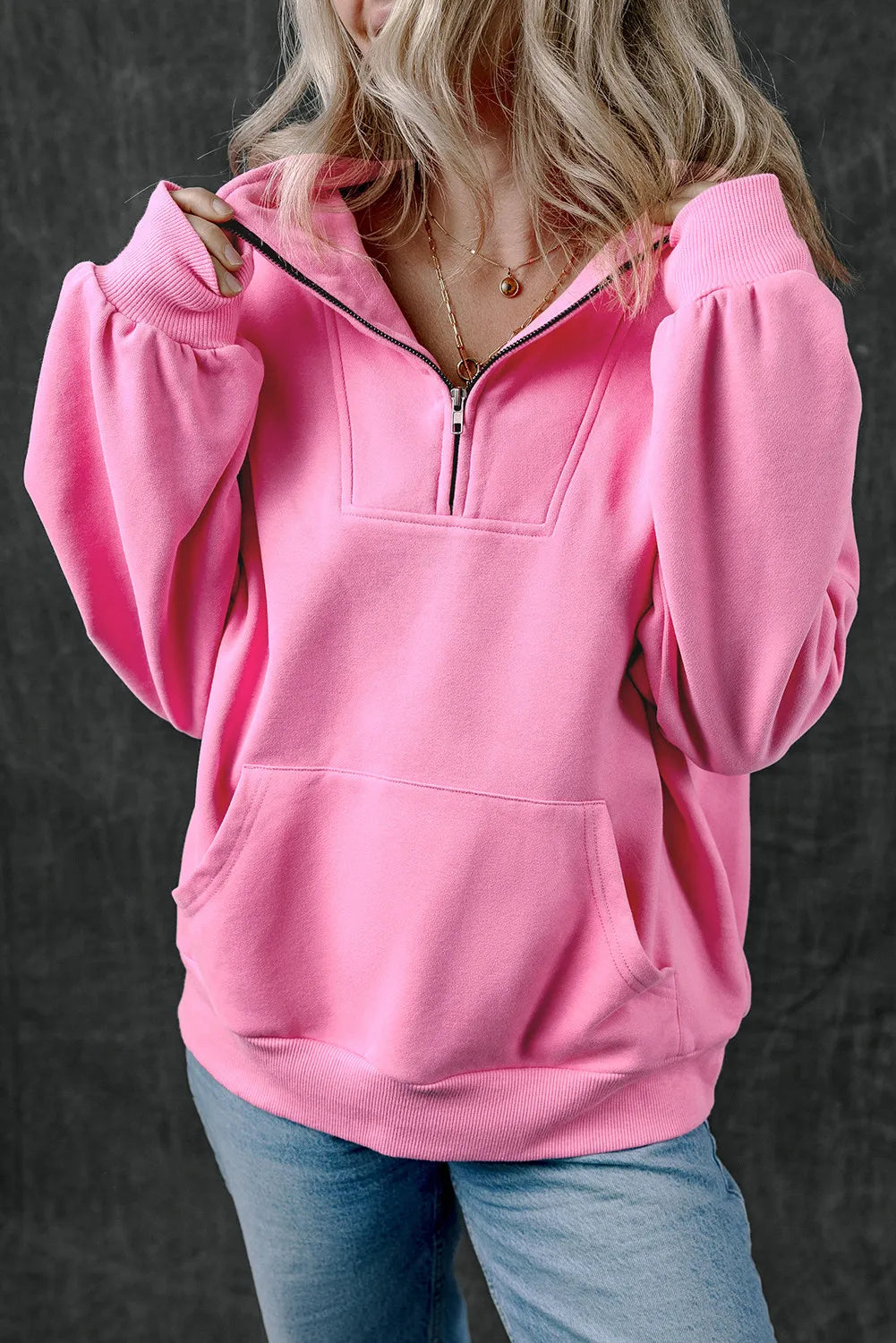 Buy pink Half Zip Long Sleeve Sweatshirt