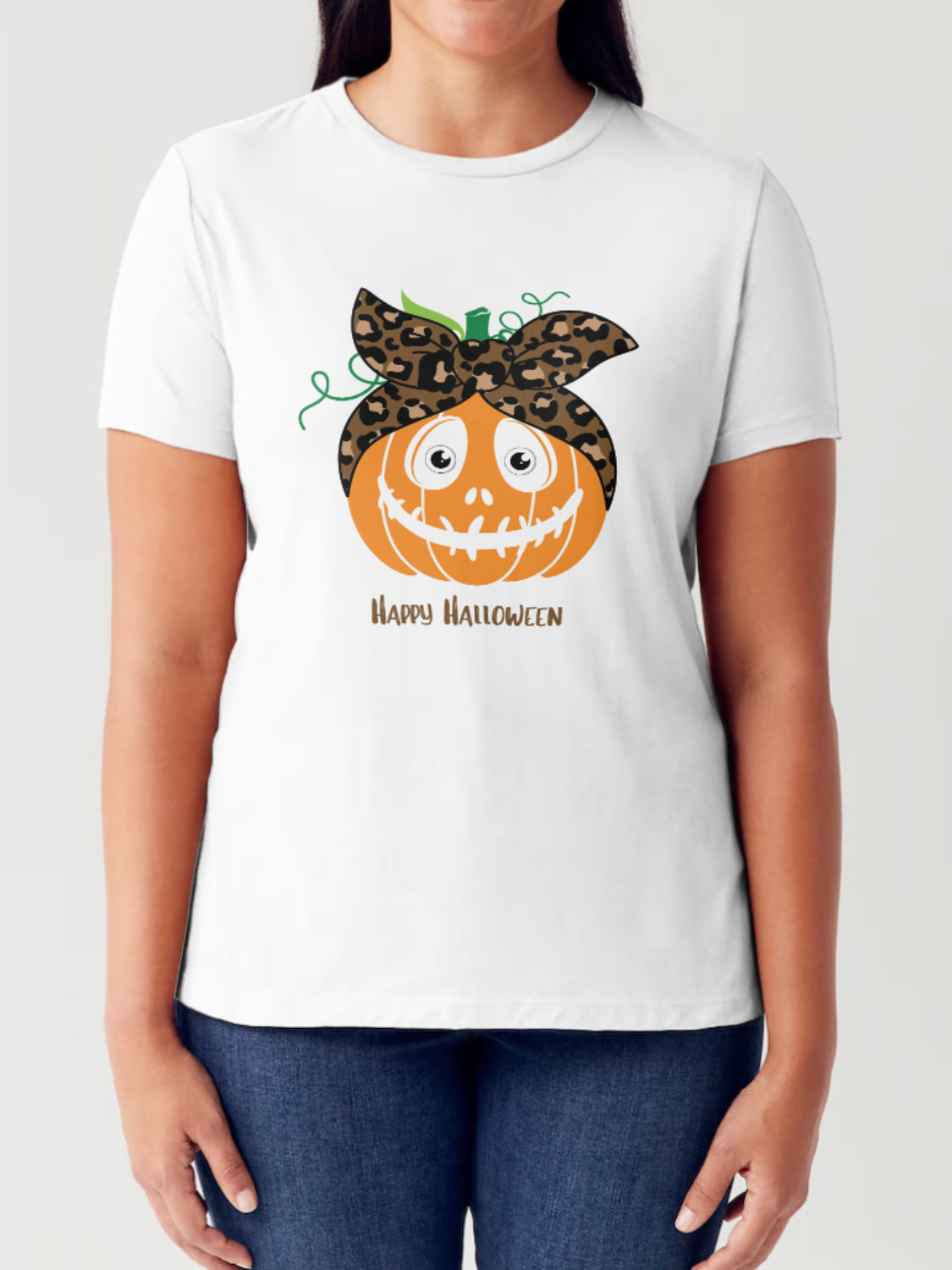 Buy white Simply Love Full Size HAPPY HALLOWEEN Pumpkin Graphic Short Sleeve Tubular T-Shirt