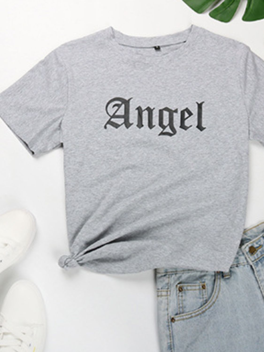 Buy gray Perfee ANGEL Round Neck Short Sleeve T-Shirt