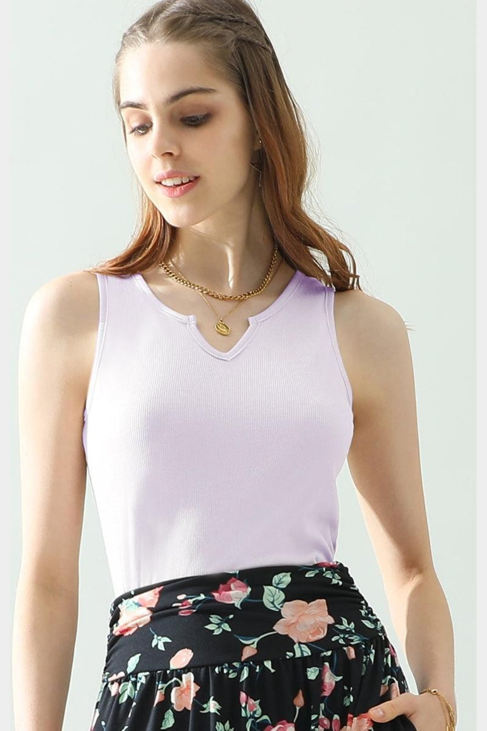 Buy lavender Ninexis Notched Rib Knit Tank