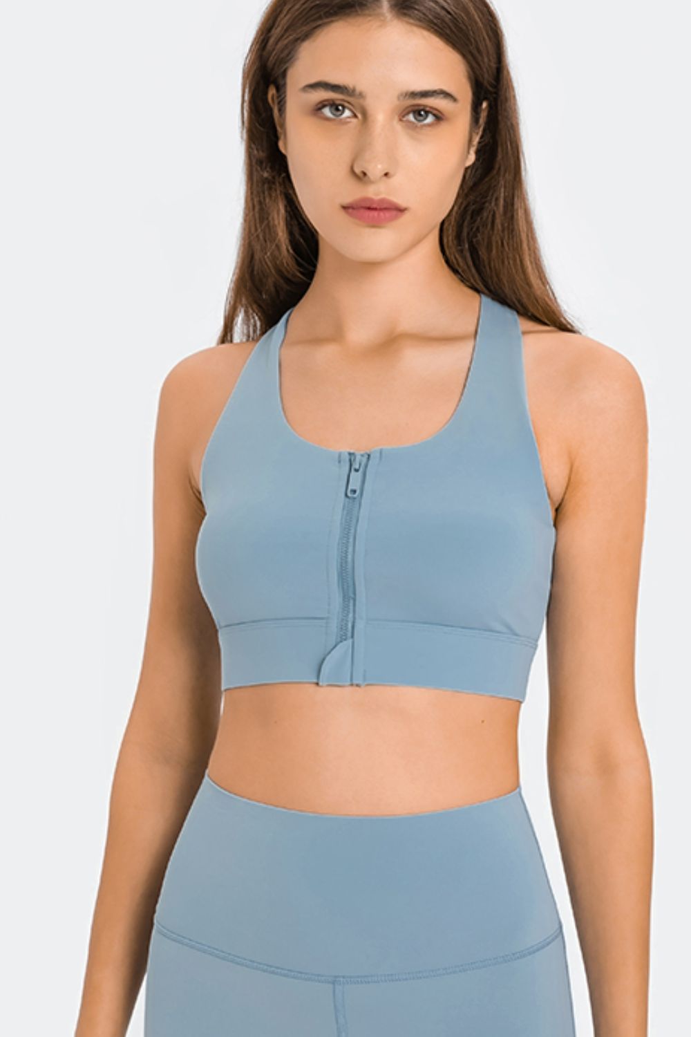 Buy blue Millennia Zip Up Racerback Sports Bra