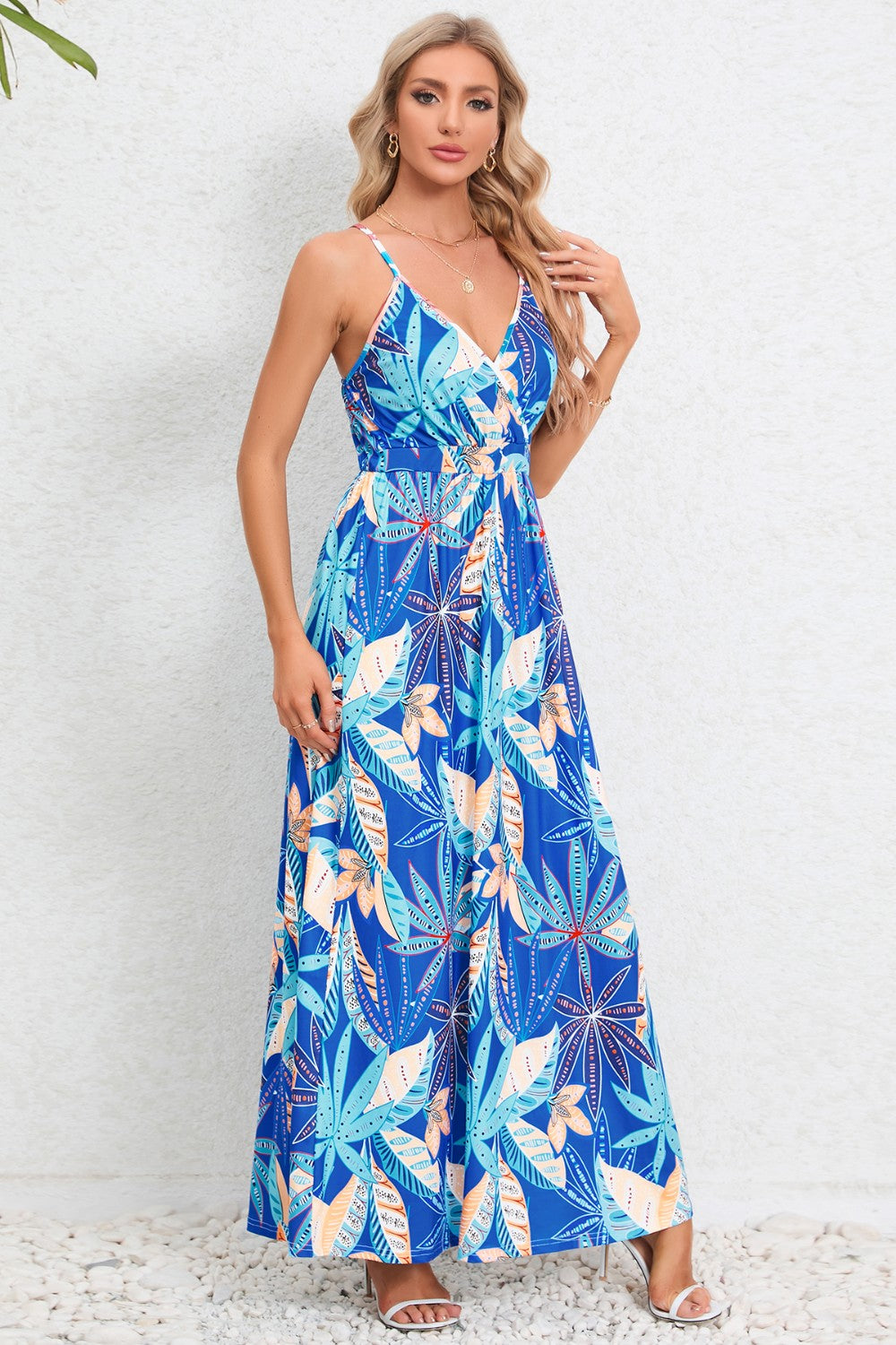 Buy royal-blue Printed Surplice Maxi Cami Dress