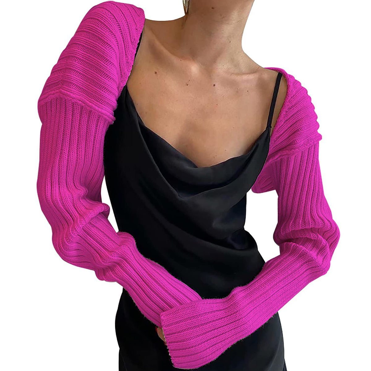 Buy hot-pink Long Sleeve Knit Bolero