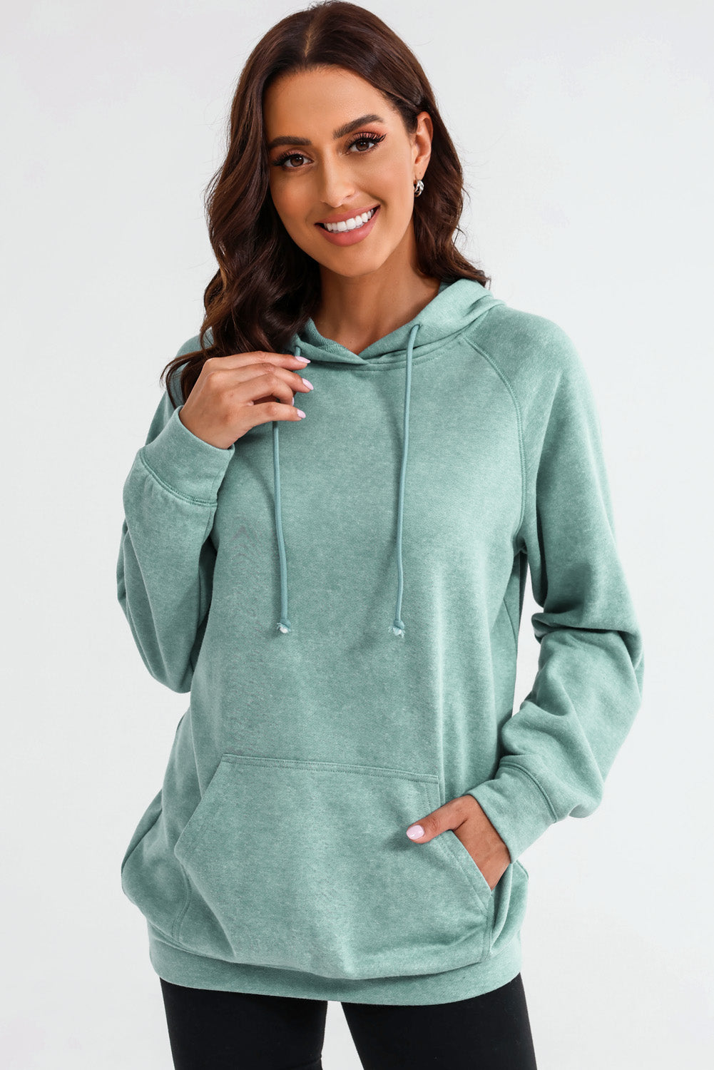 Buy gum-leaf Long Sleeve Front Pocket Hoodie