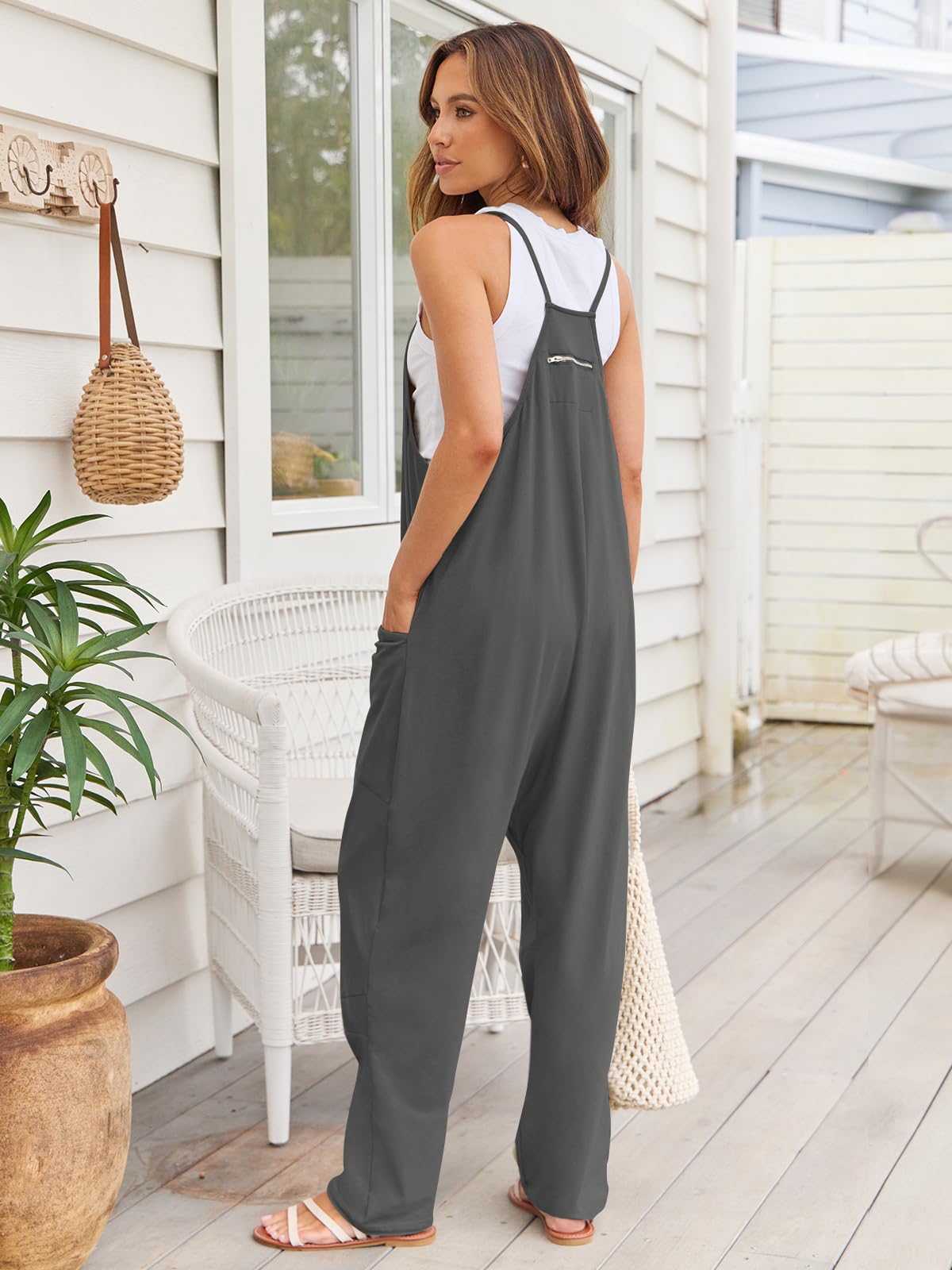 Buy dark-gray V-Neck Spaghetti Strap Jumpsuit