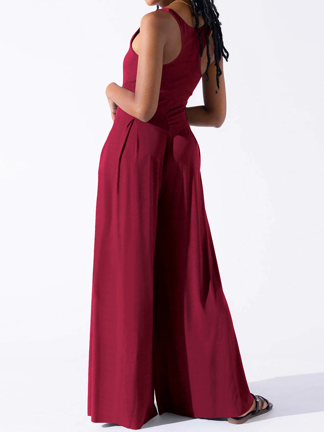 Buy burgundy Square Neck Wide Strap Jumpsuit