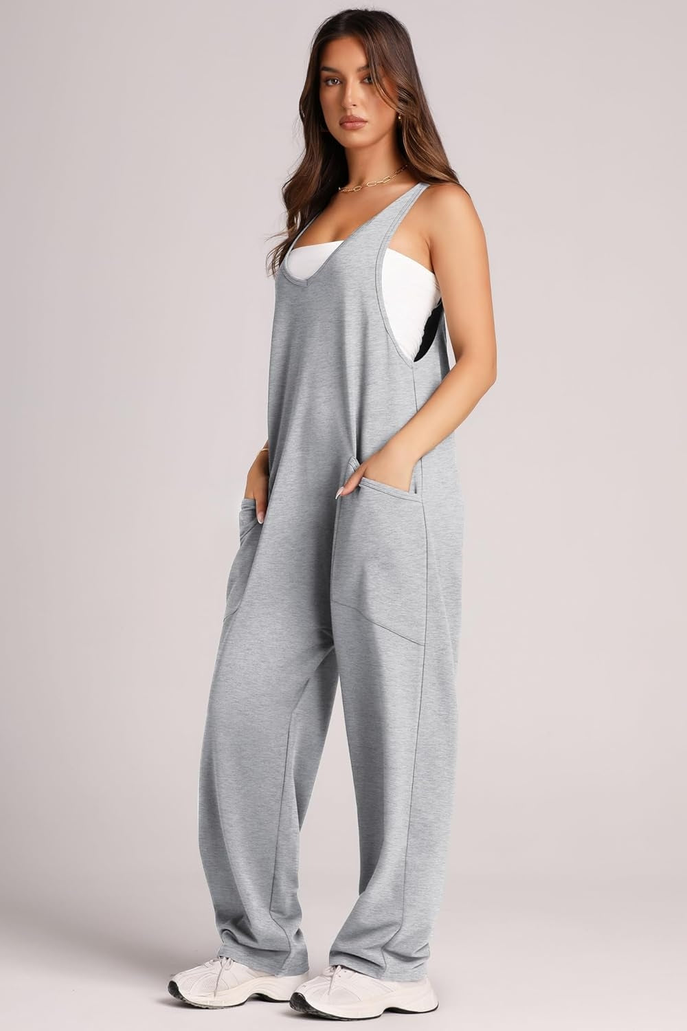 Buy gray Lovelet Wide Strap Jumpsuit with Pockets