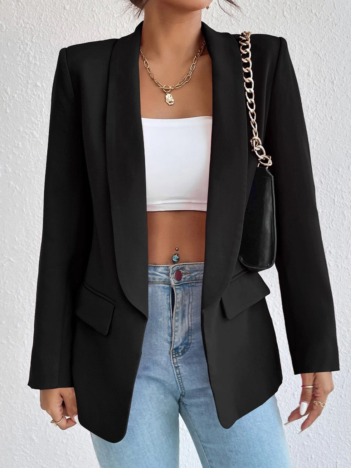 Buy black Shawl Collar Long Sleeve Blazer