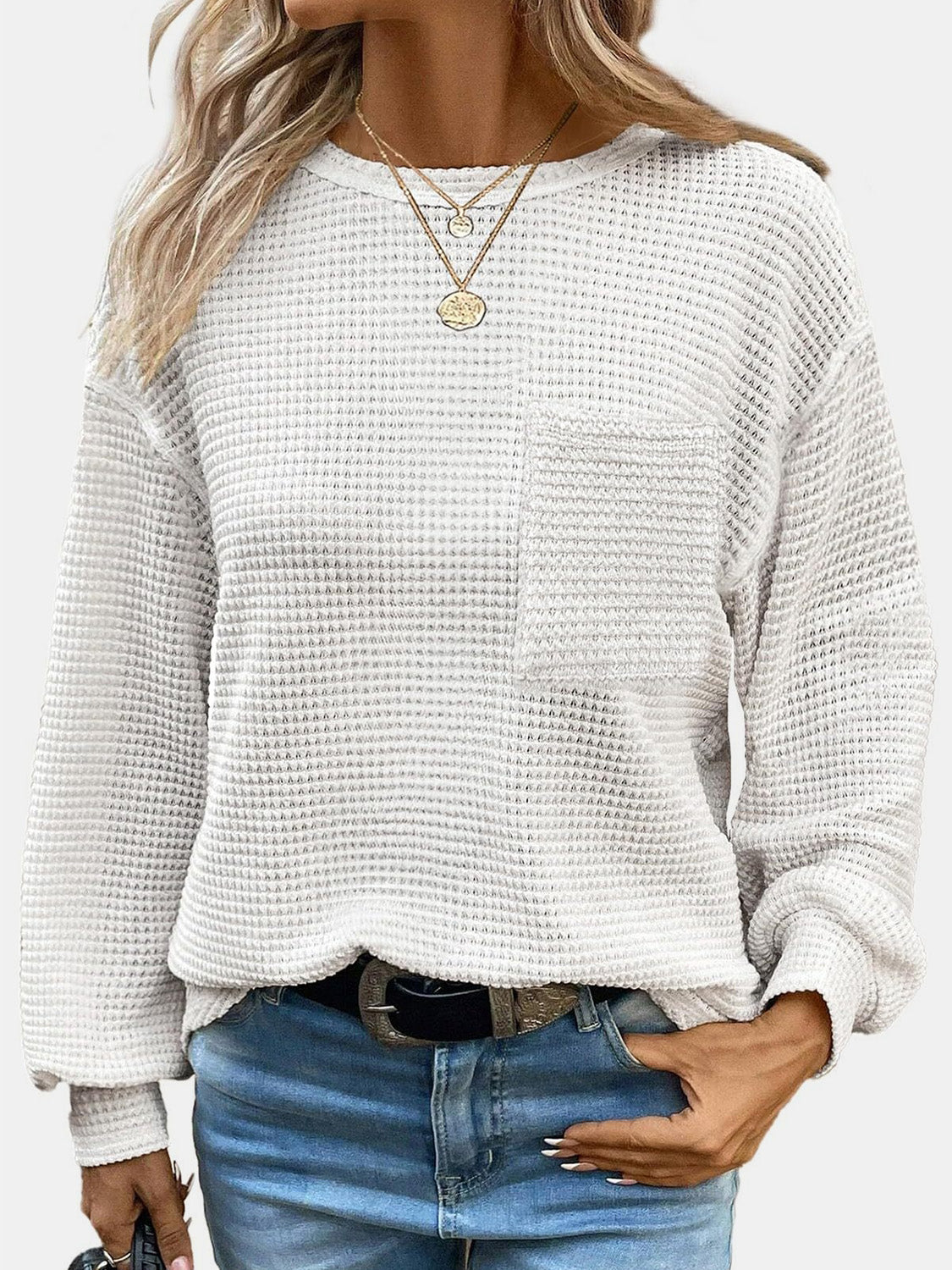 Buy white Mandy Round Neck Long Sleeve T-Shirt