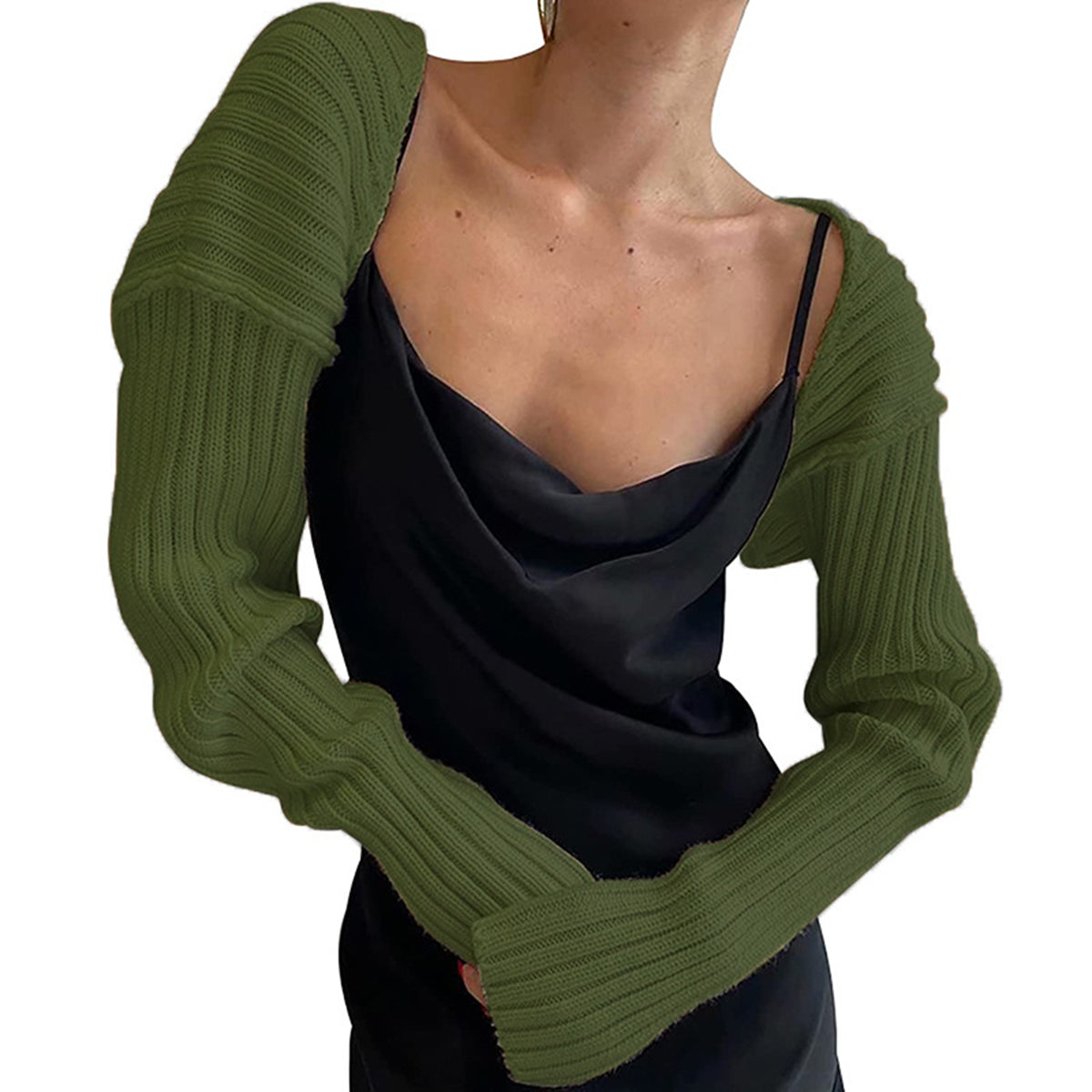 Buy army-green Long Sleeve Knit Bolero