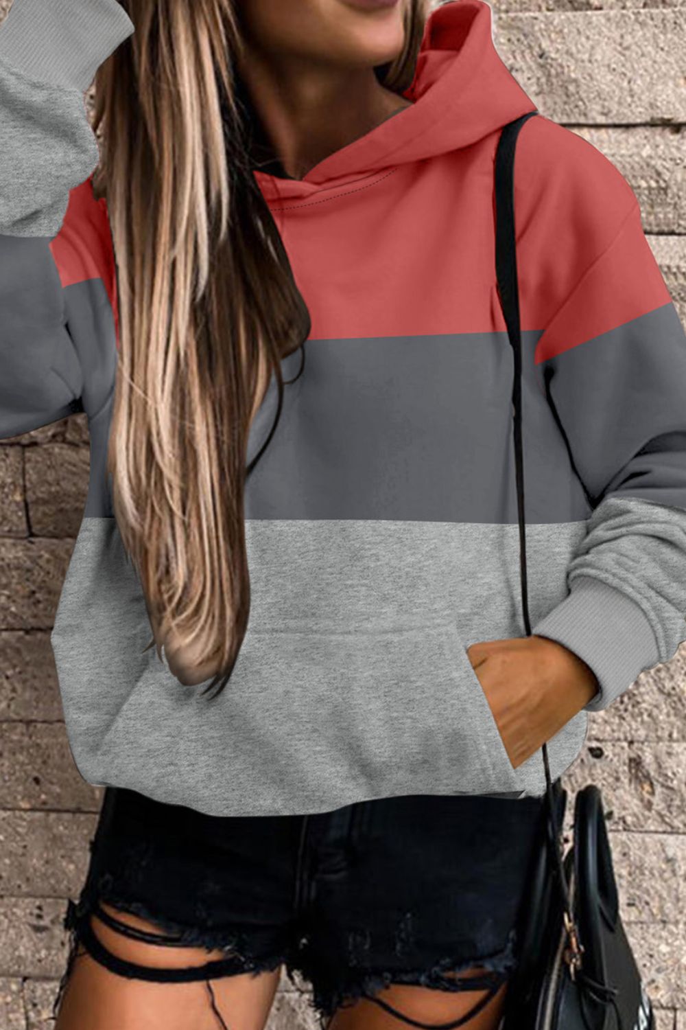 Buy hot-pink Color Block Dropped Shoulder Sweatshirt