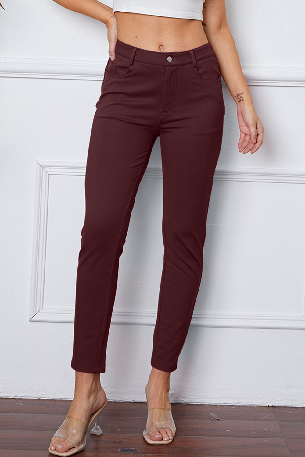 Buy burgundy StretchyStitch Pants by Basic Bae