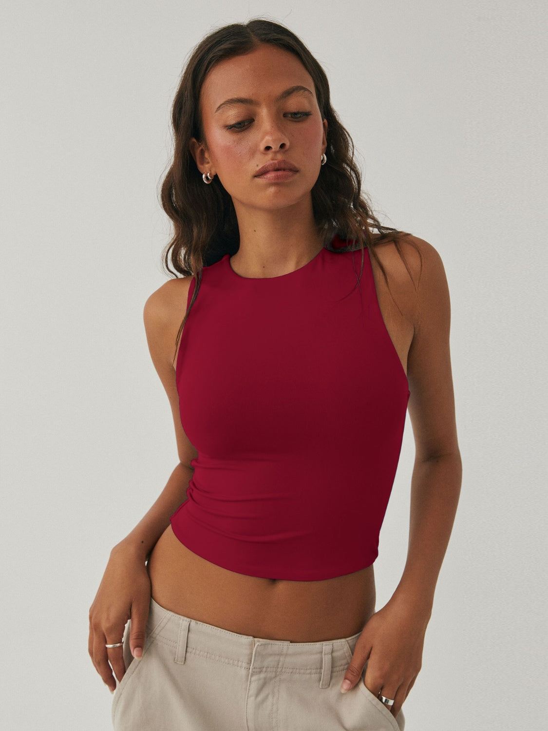 Buy burgundy Round Neck Cropped Tank