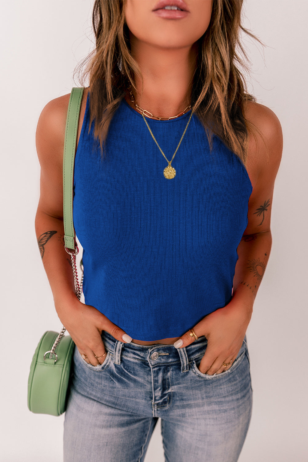 Buy cobalt-blue Round Neck Tank Top