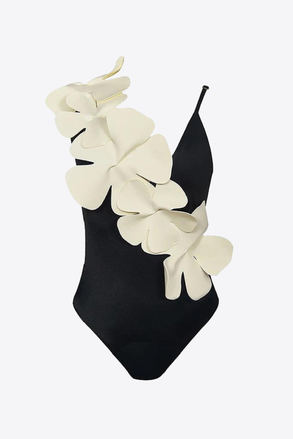 Buy black Flower Contrast One-Piece Swimsuit