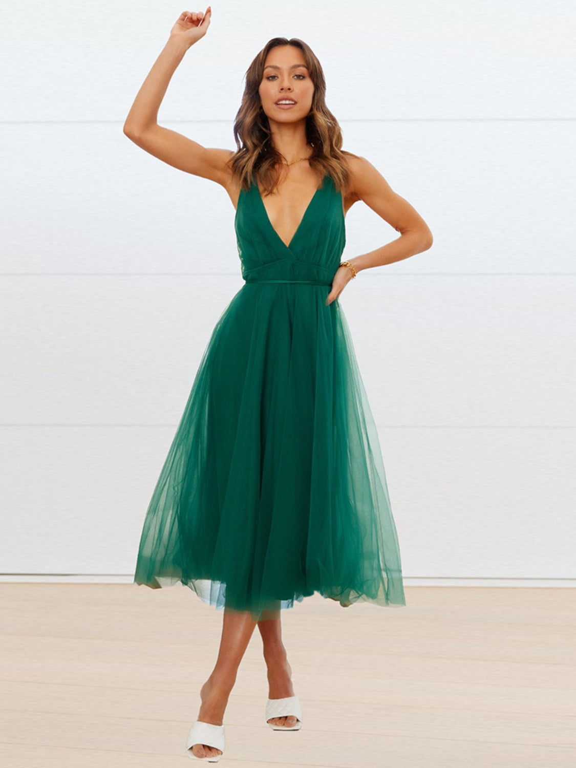 Buy dark-green Backless Crisscross Sleeveless Midi Dress