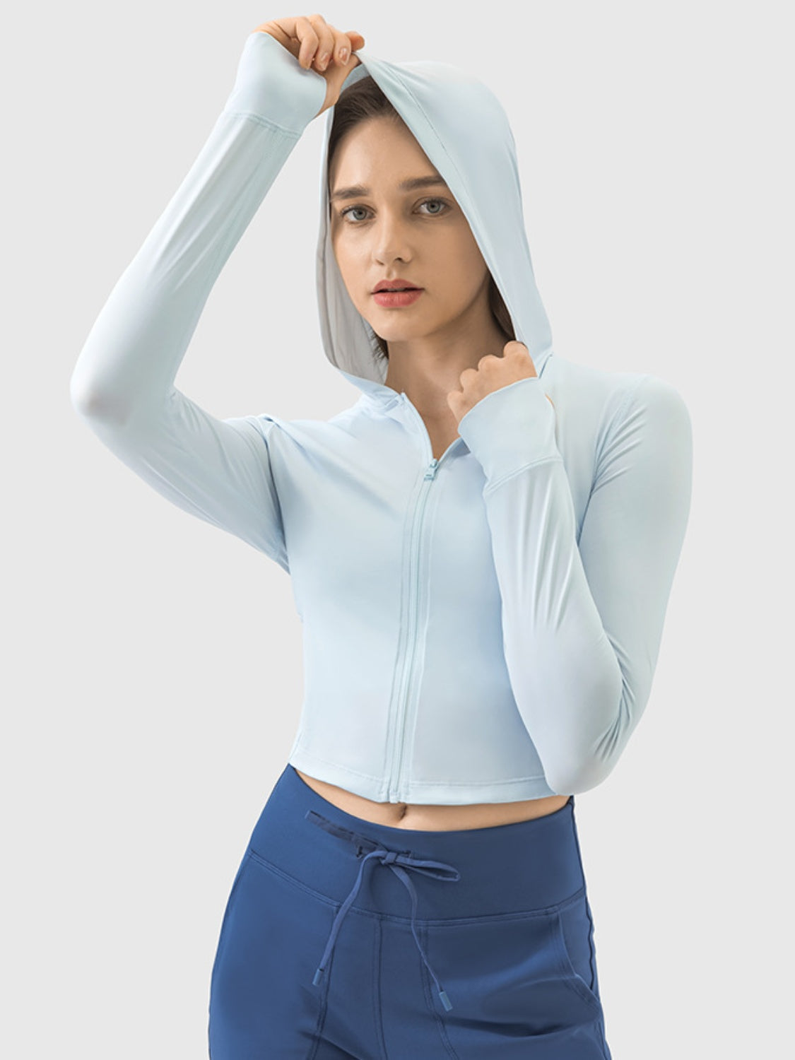 Buy light-blue Millennia Zip Up Hooded Long Sleeve Active Outerwear