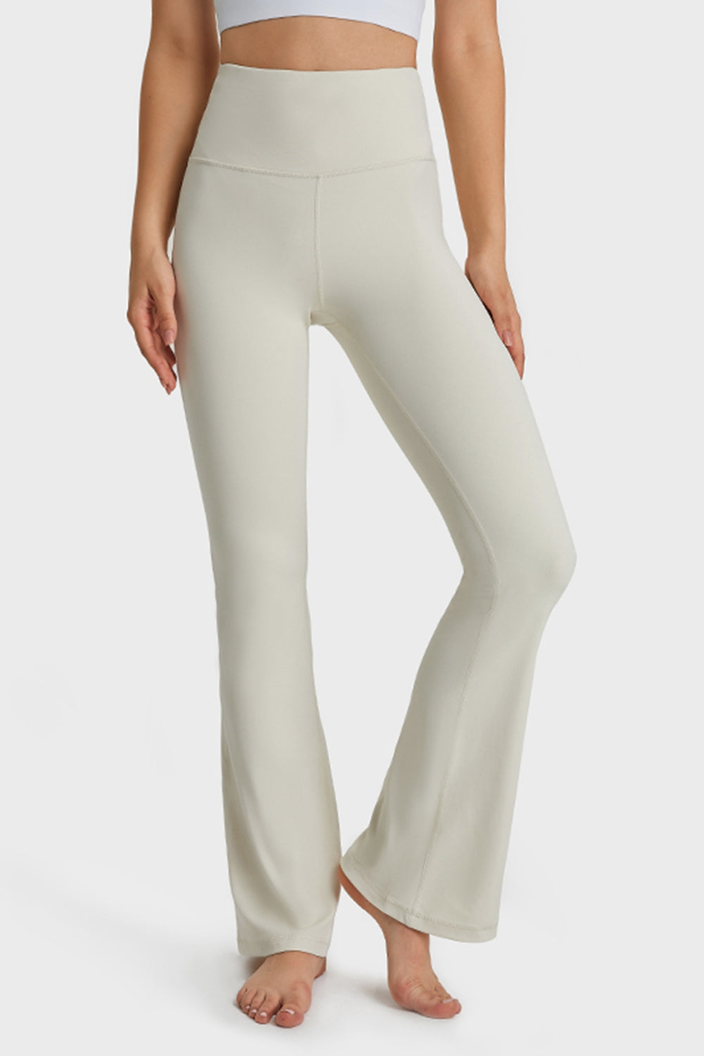 Buy white Millennia Elastic Waist Flare Yoga Pants