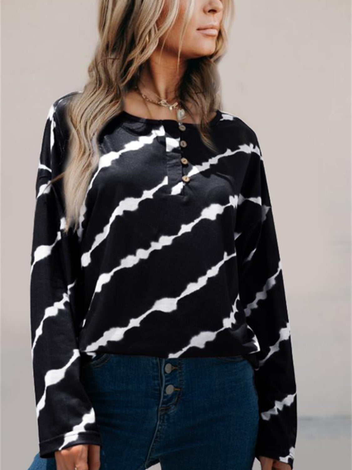 Buy black Striped Round Neck Long Sleeve T-Shirt